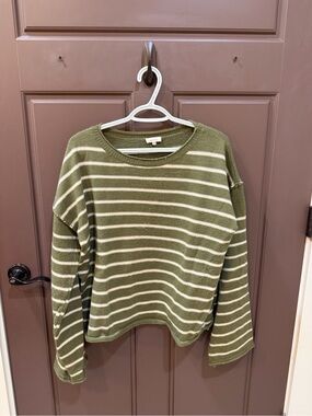 LA MIEL Large Olive Green & Cream Striped Knit Top